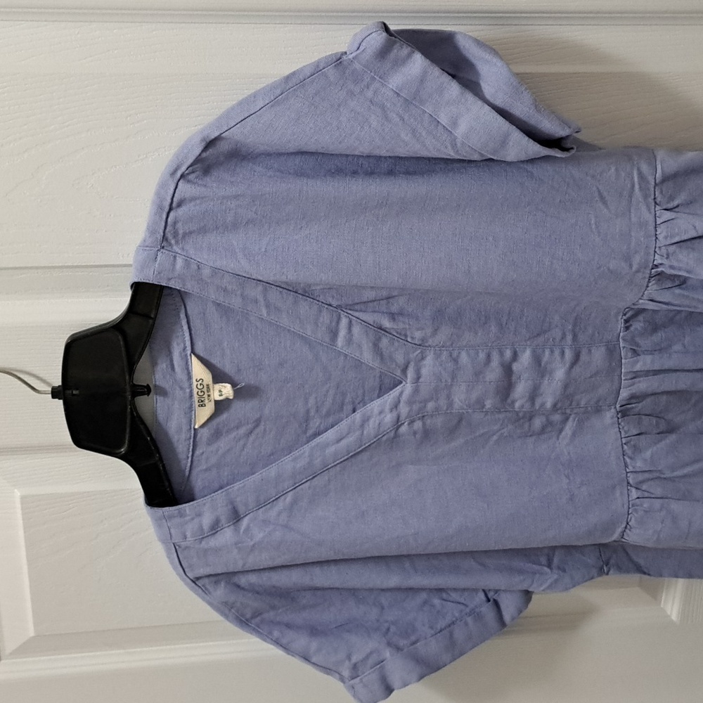 NWOT Briggs New York Blue Linen Dress Small V-neck Short Sleeved - Picture 4 of 13